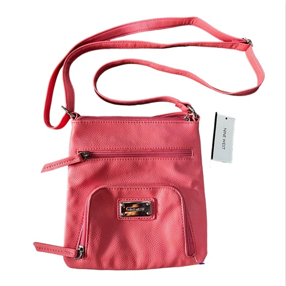 NWT Nine West bag small faux pebbled leather, salmon w silver hardware so cute! - Picture 7 of 10